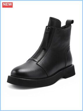 Fleece Lined Leather Ankle Boots Dual Zip Platform Non-Slip